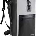 BRONZY Waterproof Backpack Dry Bag 30L Roll Top Closure With Front Zippered Pocket Heavy Duty Breathable Foam Padded Backing For Kayaking Camping Boating Hiking Beach (Grey)