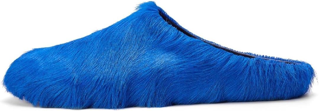 Real Fur Slides Mules for Women Round Toe Slip on Sandals Fuzzy Luxury Platform Clogs Slippers Comfortable Fashion Cute Shoes (6, Blue)