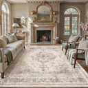 PureCozy Area Rug 8x10 Beige Washable Living Room Carpet Non Slip Vintage Medallion Indoor Bedroom Carpet Low Pile Soft Retro Distressed Large Rug Home Office Dining Room Playroom
