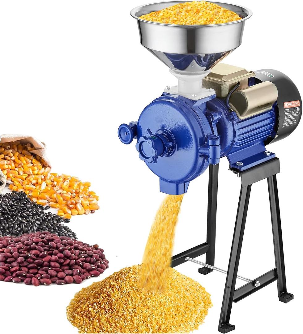 VEVOR Electric Grain Mill Grinder, 3000W Spice Grinders, Commercial Corn Mill with Funnel, Thickness Adjustable Powder Machine, Heavy Duty Feed Flour Cereal Mill Wheat Grinders, Dry Grinder