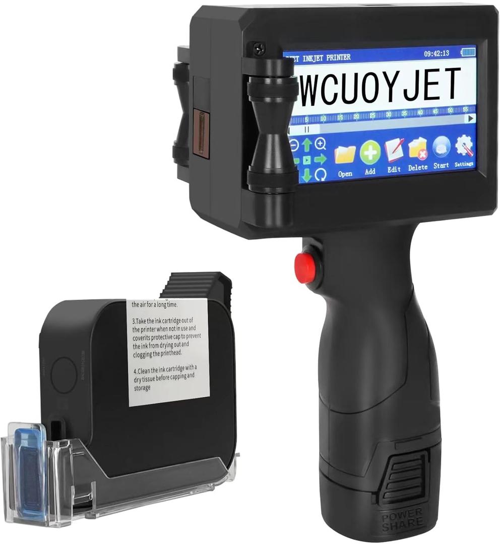 H760 Handheld Inkjet Printer, Printing Height 0.08-0.5 Inch Portable Handheld Printer with 42ml Quick-Drying Ink Cartridge 4.3Inch Touch Screen for Text/QRCode/Batch Number/Image/Date/Label/Barcode