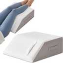 Leg Pillow Elevation Blood Circulation, Leg Wedge for Elevation for Swelling, Leg Elevating Pillow for After Surgery, Memory Foam Foot Knee Pillow for Back Sleeping 24x22x8 Inch White/Grey