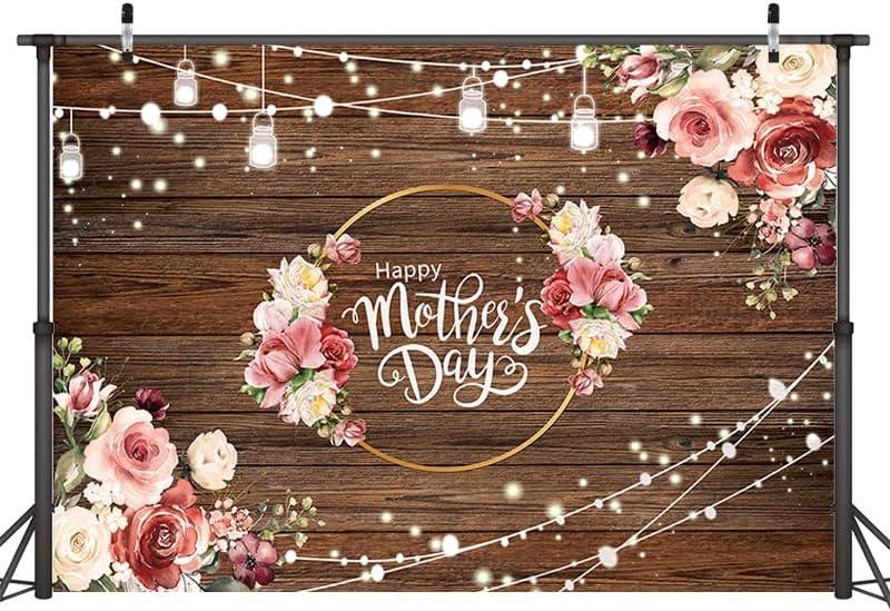 Dudaacvt 10x8ft Mother's Day Backdrop Mother's Day Brown Wooden Plank Backdrop Mother's Day Floral Photography Background Mother's Day Party Backdrop D667