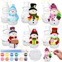 Eersida 6 Sets Winter Ceramics to Paint Ready to Your Own Ceramic Snowman Statues DIY Unpainted Paintable Winter Figurines Kit Crafts with Brush Palette for Christmas DIY