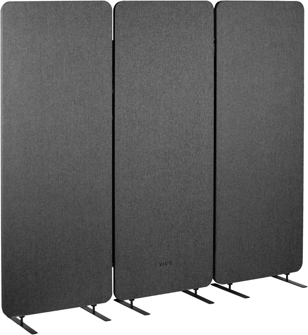 VIVO Freestanding 72 x 66 inch Privacy Panel, Cubicle Divider, Acoustic Wall Partition, x4 24 inch Panels, Dark Gray, PP-3-T072D