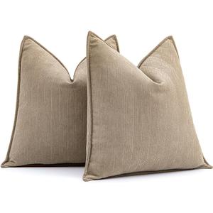 MIULEE Pack of 2 Khaki Decorative Pillow Covers 20x20 Inch Soft Chenille Luxurious Couch Throw Pillows Farmhouse Cushion Covers with Elegant Design for Sofa Bedroom Living Room Home Decor