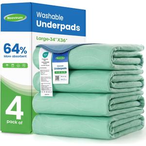 Noovirum Washable Underpads,34"x36" (Pack of 4) - Heavy Absorbency Incontinence Bed Pads for Adults, Kids & Pets - Waterproof Reusable Protective Pad for Bed, Sofa, Furniture & Floor