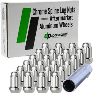 DPAccessories Chrome 7/16-20 Lug Nuts for Aftermarket Wheels - Closed End Spline Tuner - 34mm (1.35") Tall - Set of 24 - LCS3A1HC2CH04024 (24 Lug Nuts & 1 Tool for Aftermarket Wheels)