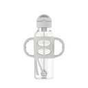 Dr. Brown's Milestones Narrow Sippy Straw Bottle, Spill-Proof with 100% Silicone Handles and Weighted Straw, 8 oz/250 mL, Blue/Gray, 6m+