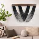 EOBTAIN Large Macrame Wall Hanging Black Yarn Tassel Woven Tapestry with Wood Board,Handmade Boho Wall Decor for Bedroom Apartment Balcony Living Room Decorations, 31.5x24.4 Inch