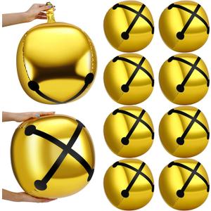 Deekin 20 Pcs Christmas Bell Balloons DIY Foil Balloons 4D Large Sphere Metallic Balloon Chrome Balloons for Christmas Party Yard Decorations Bells Decorative (Gold, 22 Inch)