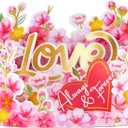 3 x Sweet Cherry Blossom Pop Up Card, 7 Inch 3D Flower Greeting Card, Always & Forever Heart, Romantic Design for Valentine's Day, Anniversary, Birthday, Envelope & Note