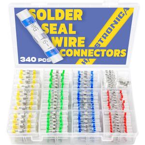 340PCS Solder Seal Wire Connectors-haisstronica Marine Grade Heat Shrink Wire Connectors-Butt Splice Wire Terminals for Marine,Electrical with Corrosion and Weatherproof(5Colors/5Sizes)