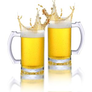 27 oz Freezer Beer Mugs, 2 Packs Lead-Free Heavy Beer Drinking Mugs, Clear Glass Mug with Handle, Christmas, Halloween, and Thanksgiving Gifts for Father, Colleague, and Husband