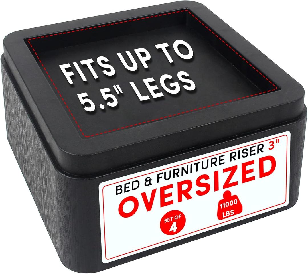 DEDU Oversized Bed Risers Heavy Duty Stackable 4 Pack, Furniture Risers for Sofas 3 Inch or 6 Inch Supports Up to 11000 Lbs, Square Bed Raising Blocks Fits 5.5 Inch Wide Desk or Couch (Black)