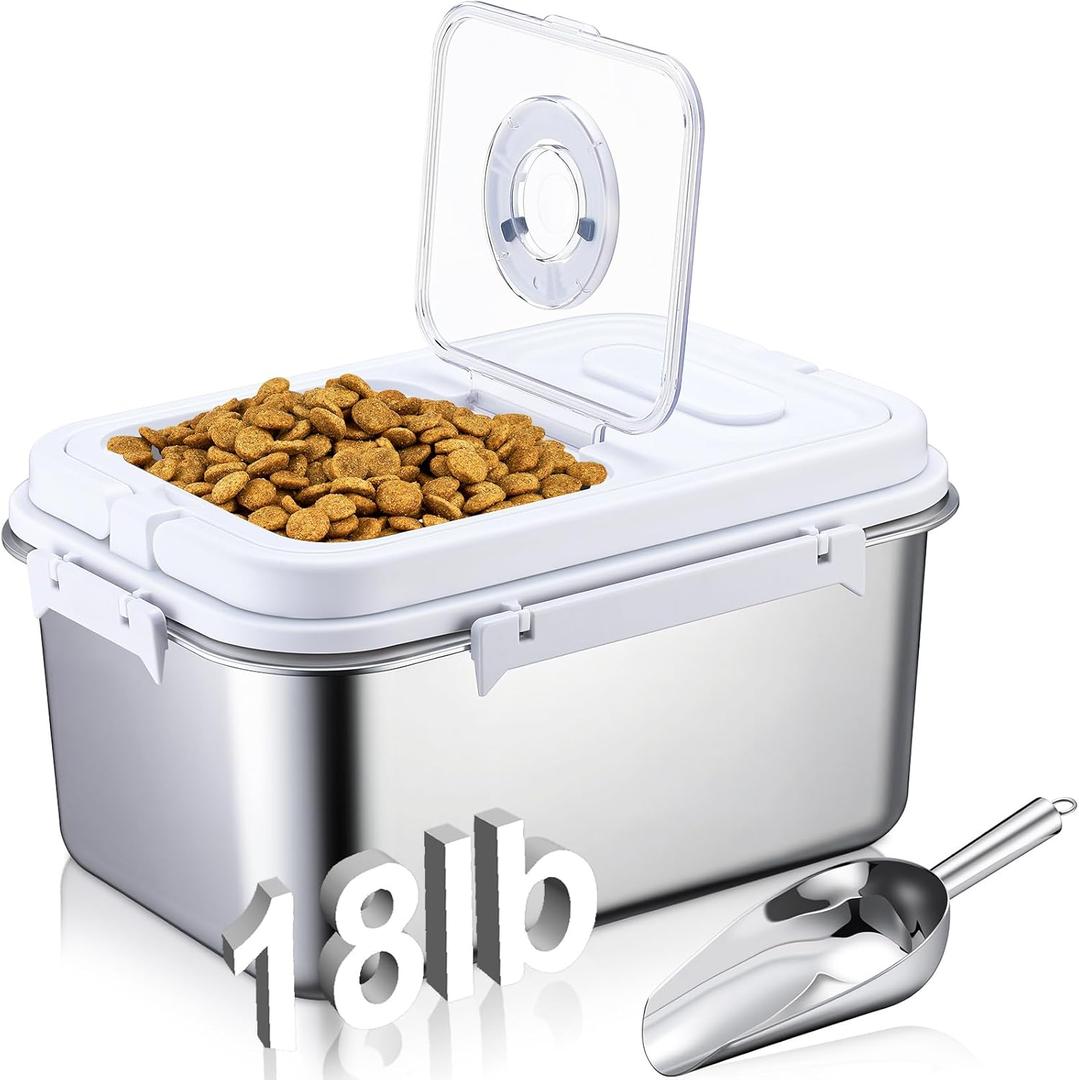 Honeydak 18 Lbs/8 Kg Stainless Steel Dog Food Storage Container with Silicone Airtight Lid with Scoop Metal Pet Dog Cat Food Storage Container to Keep Fresh Easy Cleaning