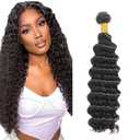 Natural Black Deep Wave Bundles 1B Human Hair Bundles 28 Inch Unprocessed Virgin Deep Wave Bundle Human Hair Extensions 50 Gram Per Bundle