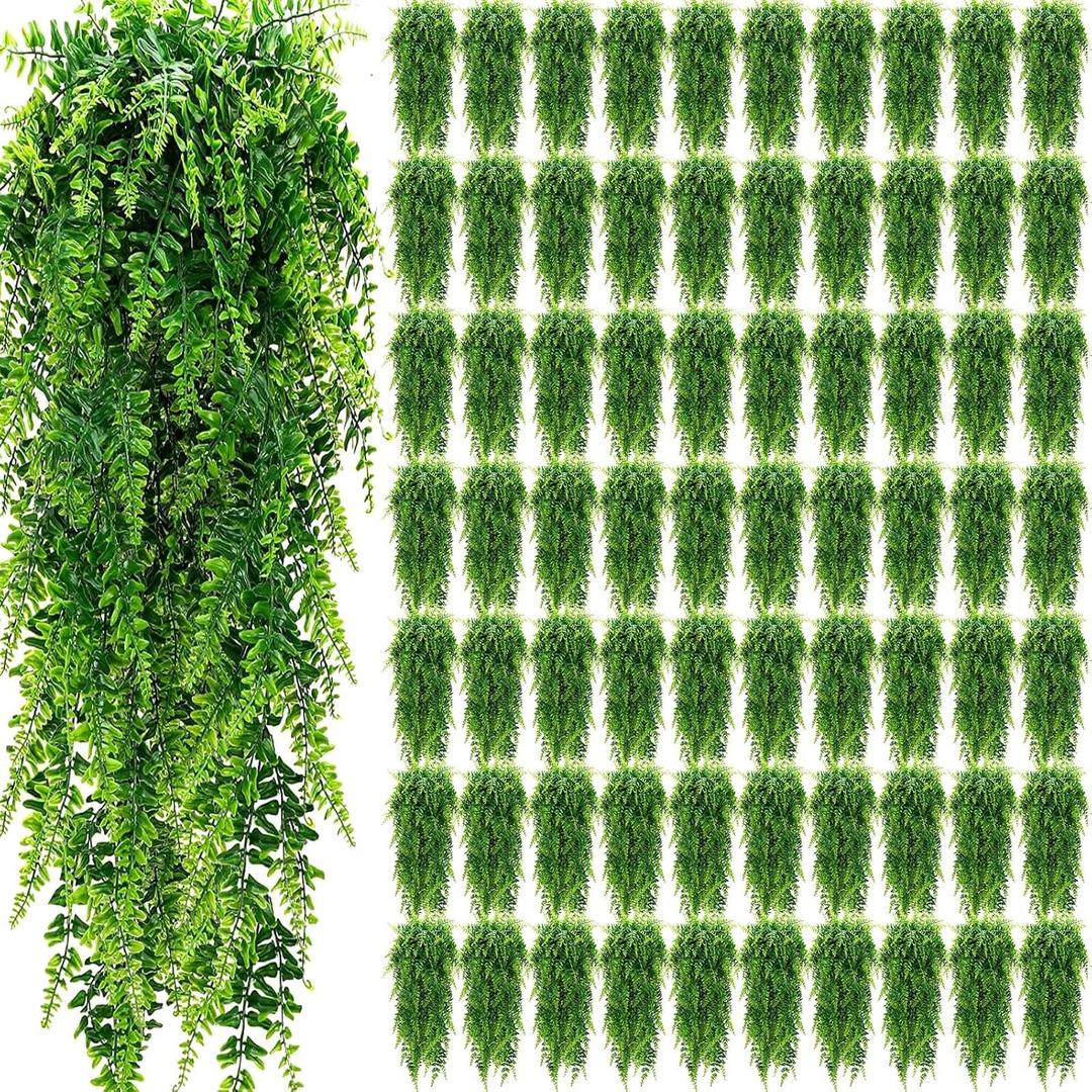 Geosar 72 Pcs Artificial Hanging Plants 32 Inch Hanging Boston Ferns Plastic Fake Plants for Wall Room Garden Wedding Garland Indoor Outdoor Decoration, No Basket