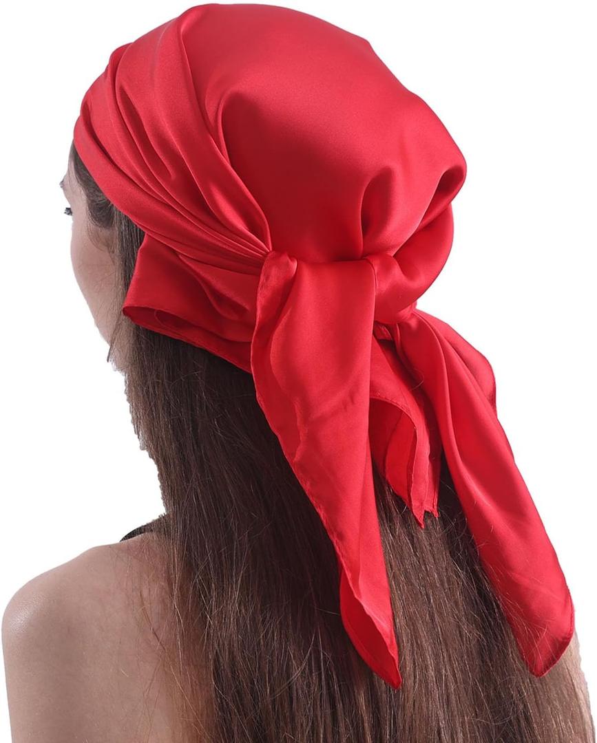 Skinny Silk Like Hair Scarf for Women Head Wrap Ribbon Handbag Neck Satin Scarves Gift Packed (Red)