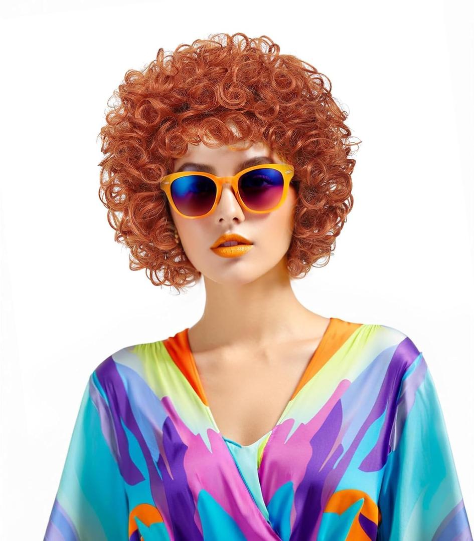 Women's Short Orange Red Curly Wig, Anime Cosplay Wig for Adult, Soft Breathable Heat Resistant Synthetic Hair Wig for Party Costume (Orange)