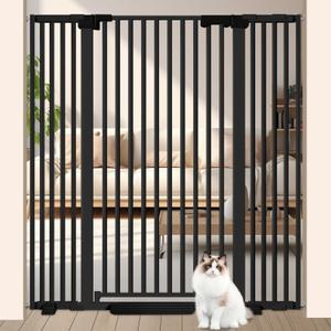 51'' Extra Tall Cat Gate Barrier for Doorways Hallways, Pressure Mounted Pet Dog Gates Ajustable Auto Close, Cat Fence Indoor Climb Proof 30-49'' Wide (Black)