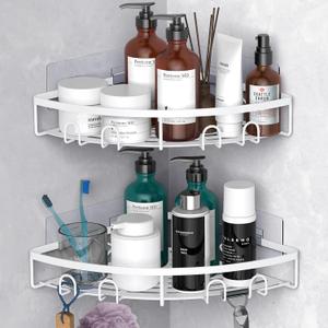 Corner Shower Caddy, 2 Pack Adhesive Bathroom Shower Corner Organizer Shelf, No Drilling Rustproof Wall Mounted Shower Storage Rack Shampoo Holder Organizer (White)