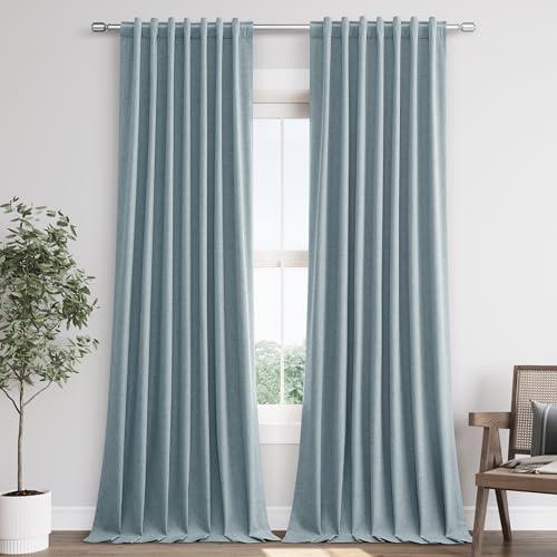 Joywell Linen Dark Blue Full Blackout Curtains 108 Inch Long 2 Panels Set for Bedroom Living Room,Back Tab Rod Pocket Room Darkening Thermal Insulated Black Out Window Drapes,52x108 Inches