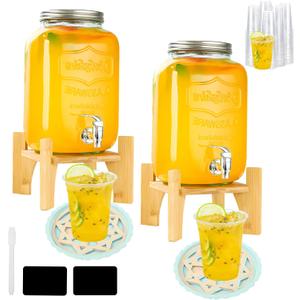 2 Set 2.2 Gallon Upgraded Plastic Drink Dispensers for Parties, Anti-Blocking Beverage Dispenser with Stand for Lemonade Juice Water