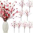 12 Pcs Valentine Floral Picks Pink Artificial Berry Stems Heart Shaped Branch Heart Sprays Picks Flowers for Valentine Mother's Day Christmas, Wedding, Propose Home Decor