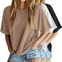 Riyiper 3 Pack Women's Oversized TShirt Half Sleeve Summer Tees Casual Loose Fit Crew Neck Basic Tops(Black, White, Khaki, Medium)