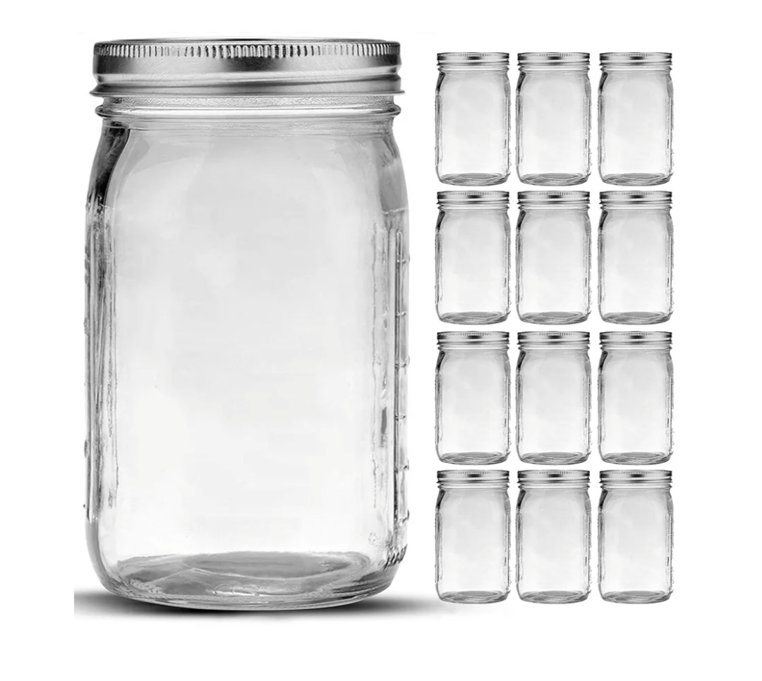 Mason Jars 32 oz, 12 Pack Quart Mason Jars With Wide Mouth Lids, Glass Jars for Canning, Food Storage, Meal Prep, Overnight Oats, Fermenting, Pickling, DIY Projects