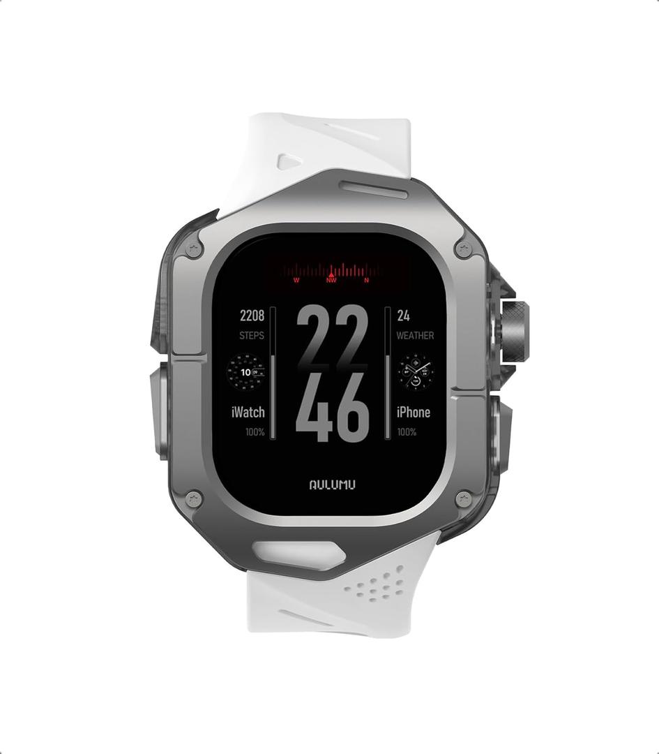 Aulumu A01 Titanium Case with Apple Watch Ultra Band 49MM | Luxury Design | Only for Apple Watch Band Ultra 1/2/3 49mm | Titanium Case with White Straps