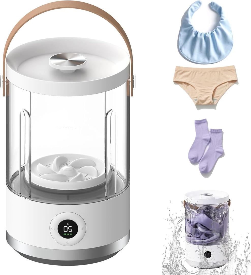 Asa Vea Portable Mini Washing Machine Compact Small Washer for Underwear, Socks, Baby Clothes Rechargeable Travel Washing Machine with 5/15 Min Modes, Type-C Charging