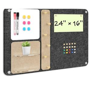 DOLLAR BOSS 3-in-1 Foldable Bulletin Board 24"x16" Horizontal - Magnetic Whiteboard with Cork & Acrylic Shelves, Sound-Absorbing Felt for Home/Office/Dorm Includes Pins/Magnets (Grey)
