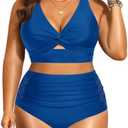 Women's Plus Size Two Piece Swimsuits - High Waisted Bikini Tummy Control Bathing Suits 2025 Twist Knot Swimwear, 20W