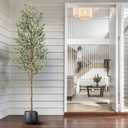Artificial Fake Olive Tree 7FT Tall 1Pack Faux Silk Olive Tree for Home Living Room Office Decor Faux Artificial Plants Indoor Fake Potted Plants with Fruit & Free Moss