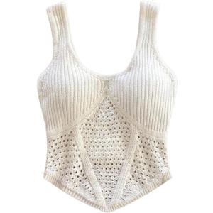 SOLY HUX Women's Hollow Out Knitted Crop Tank Top Summer Sleeveless Scoop Neck Sweater Vest Vacation Outfits, Small