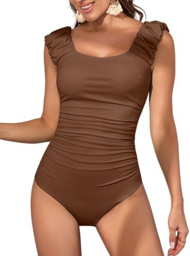 Eomenie Womens One Piece Swimsuits Puffy Sleeves Tummy Control Bathing Suit Twist Back Swimwear M