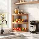 Fruit Basket for Kitchen Counter - 3 Tier Wooden Corner Fruit Basket Stand for Countertop, Large Fruit Bowl and Vegetable Storage Organizer, Fruit Holder Rack for Potato, Onion, Snack