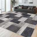 Modern Geometric Patchwork Indoor Area Rug for Living Room, Charcoal 5'x 7' Large Rug Rockwood Collection Hardwood Floors Decor for Bedroom, Grey Throw Carpet for Office Entryway Dining Room