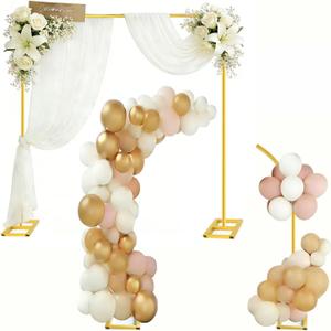 2-in-1 Dual-use Square Balloon Arch Stand Metal Wedding Backdrop Stand Party Birthday Bridal Baby Shower Flower and Floral Arch for Ceremony 6.6FT (Gold)
