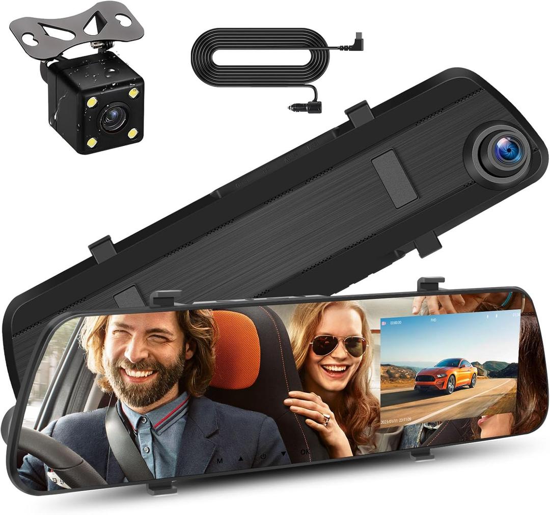 Mirror Dash Cam Front and Rear Dash Car Camera 4 inch 1080P IPS Screen Rear View Mirror Dash Cam Mount with Loop Recording Motion Detection Reverse Assistance