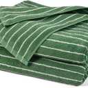 Jacquotha Bath Towels Pack of 2, Lighter & Quick Dry Towels Large 27.5 x 55 inches, Luxury Terry Cotton Towels for Bathroom Spa Swim, Forest Green & White Striped