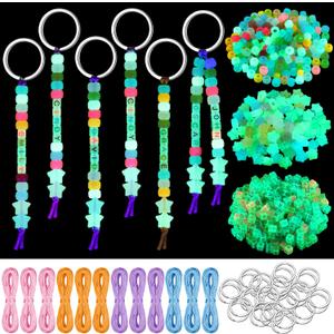 Landical 564 Pcs Glow Beads Keychain Making Kit DIY Glow in The Dark Key Chain Craft Adjustable Letter Bead Charm Neon Theme Party Favor Gift Backpack Accessories Holiday Decoration(Adorable Color)