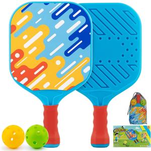 Kids Pickleball Paddles Set of 2  Lightweight, Durable, Ergonomic Grip for Small Hands, Toddler Outdoor Toys Backyard Games for Kids Ages 4 5 6 7 8 Year Old Boy Girl Birthday Gift, Beginner Ball Game