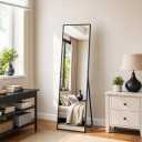 Suidia Full Length Mirror, 56"x14" Floor Standing Mirror Freestanding, Full Body Mirrors with Stand for Bedroom, Hanging Mounted for Living Room Cloakroom, Black, Rectangular Style
