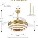TXCSLY Retractable Ceiling Fan, 42 Inch Chandelier Ceiling Fans with Light, Modern Fandelier Ceiling Fan for Bedroom Living Room Dinning Room, Reverse Motor, 3 Color, 6 Wind Speed, Gold