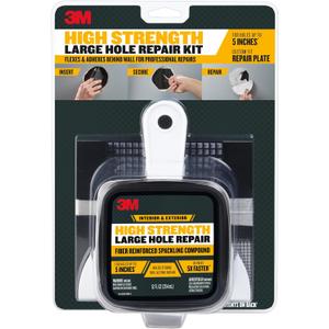 3M High Strength Large Hole Repair Kit, Includes Fiber Reinforced Spackling Compound (12 oz.), Repair Plate, Putty Knife and Sanding Sponge, For Easy Wall Repair, No Shrinking or Cracking (LHR-KIT)
