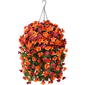 Artificial Fake Hanging Plants Flowers Basket for Fall Autumn Outdoor Decoration,Faux Silk Begonia in Planter UV Resistant Realistic for Outside Home Porch Patio Balcony Yard Decor