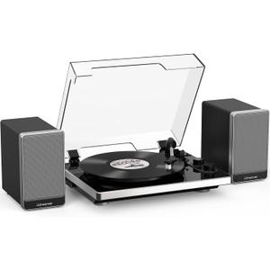 Viny Record Player with 2 External Speakers and 2 Bluetooth Modes,Turntable with ATN-3600 Stylus,Pitch,USB Recording,RCA and AUTO Stop for Vinyl Records